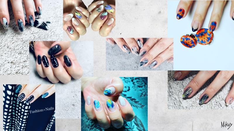 A collage of photos of nails painted by technician Miki Goto,