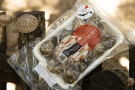 A package of freeze-dried shiitake mushrooms.