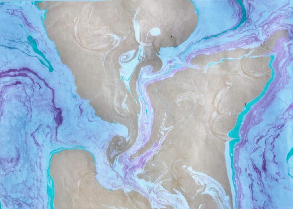 Blue and purple suminagashi marbled paper