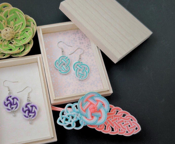 Mizuhiki paper-cord earrings and ornaments