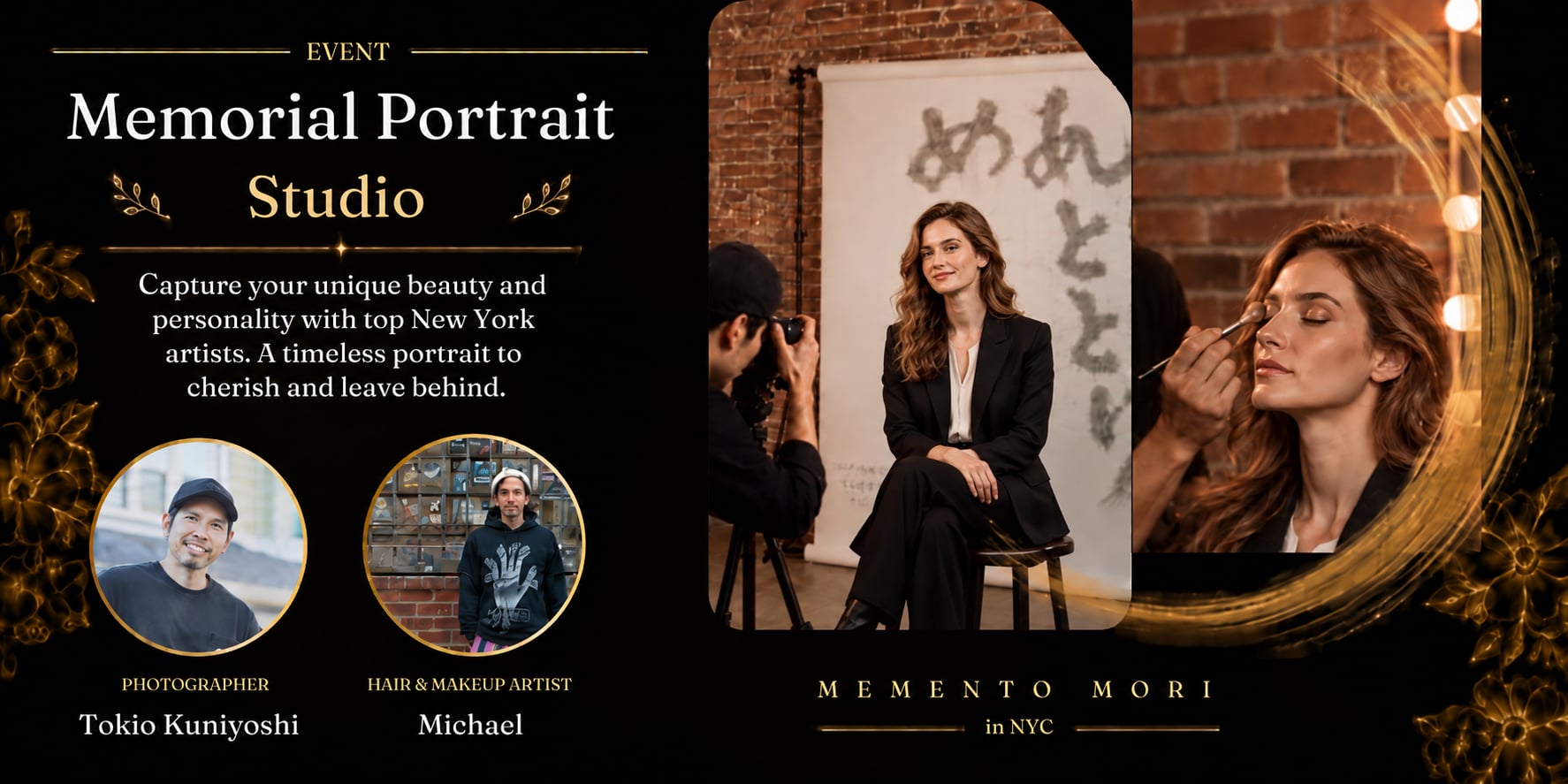 Memorial Portrait Studio at Memento Mori in NYC, with photographer Tokio Kuniyoshi and hair and makeup artist Michael.