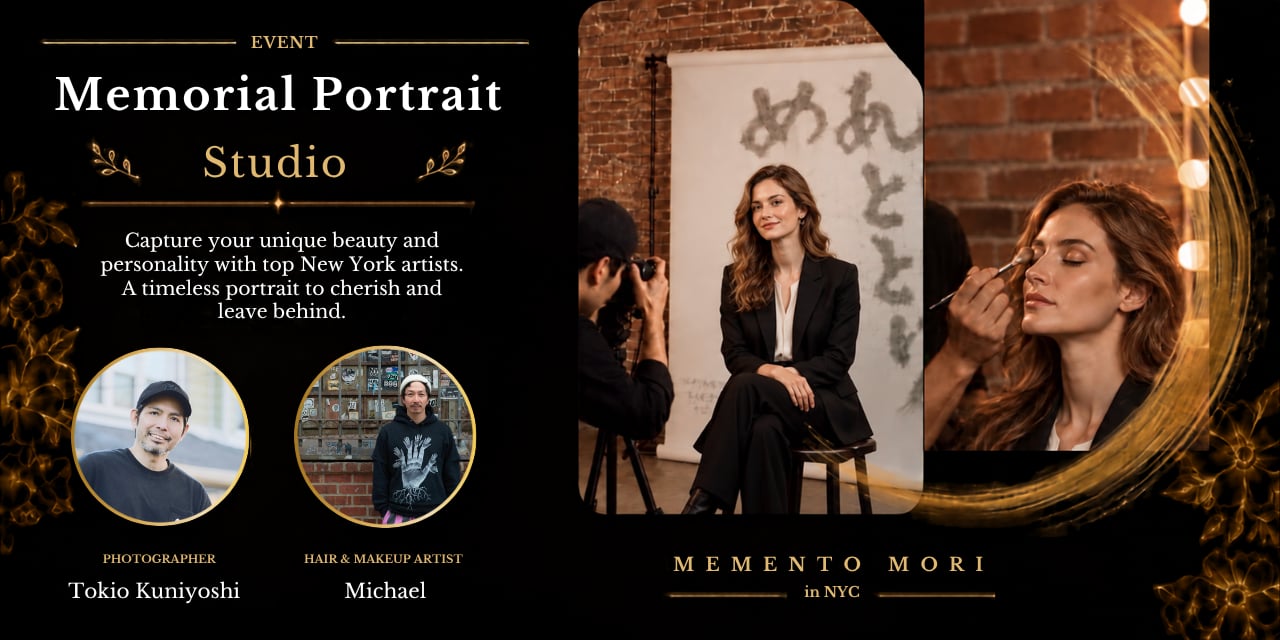 Memorial Portrait Studio at Memento Mori in NYC, with photographer Tokio Kuniyoshi and hair and makeup artist Michael.