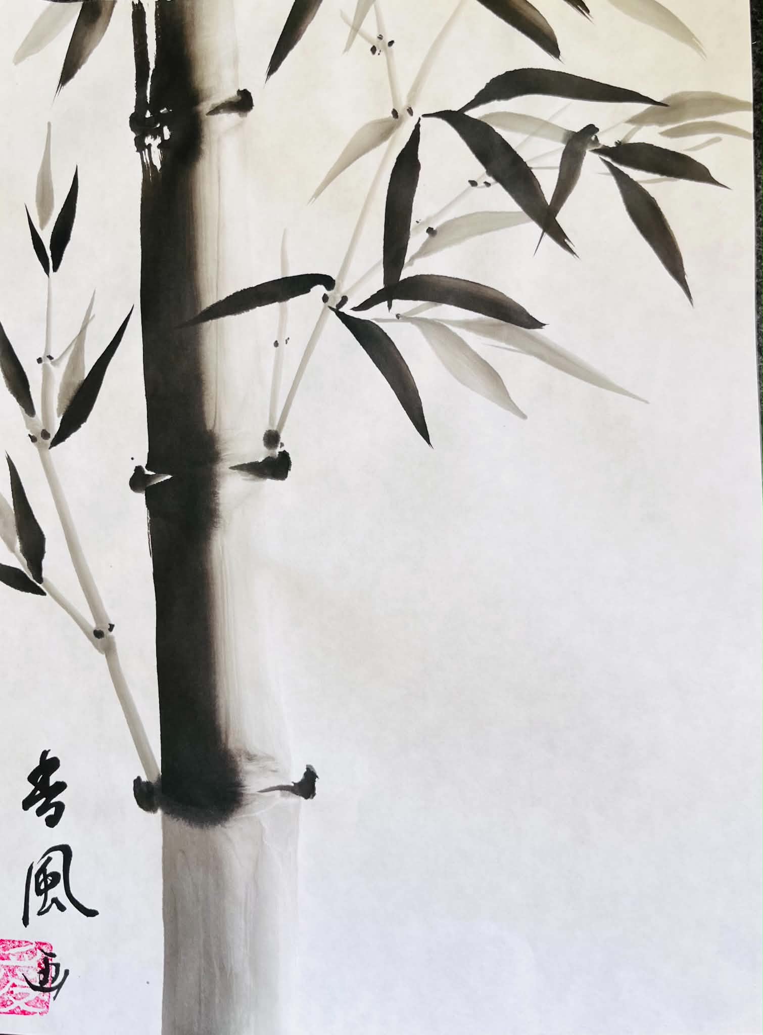 Sumi-e ink painting of bamboo by instructor Kohfu Furukawa